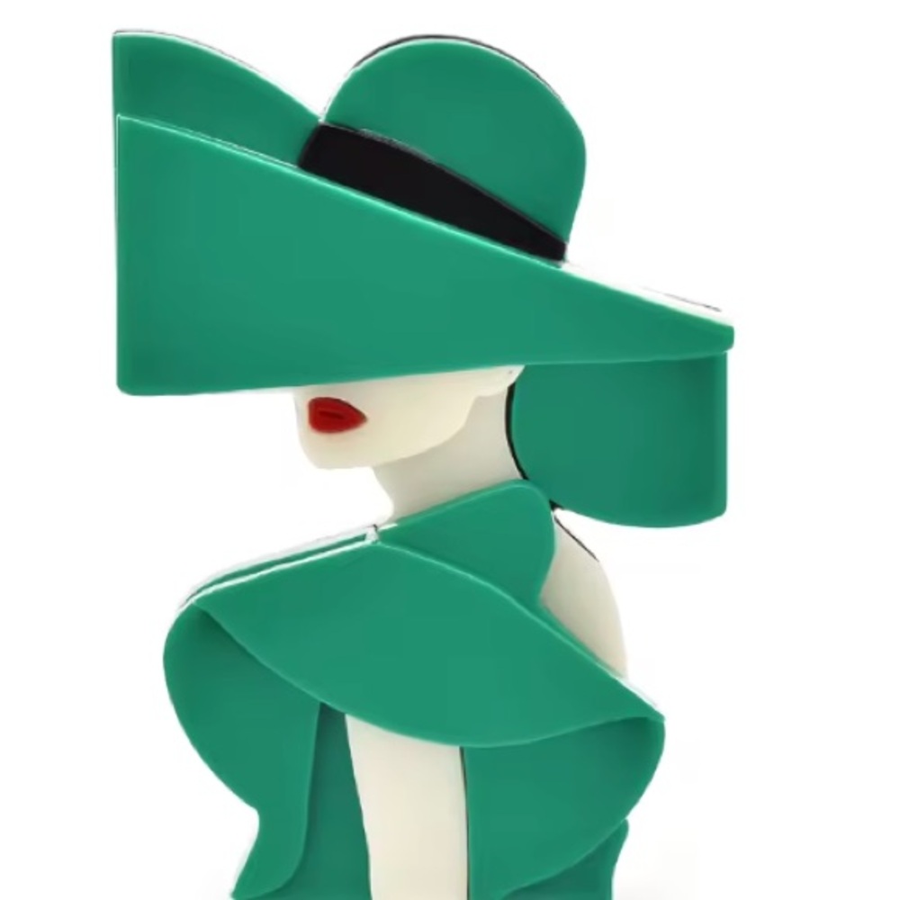 Green Acrylic Charming Lady Brooch